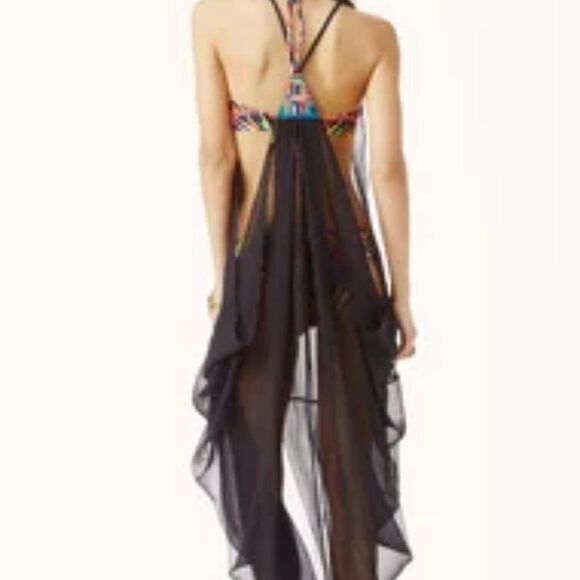 Mara Hoffman Beach Boho Pool Vacation Sheer Beaded Long Black Swim Coverup S M L - Picture 1 of 8